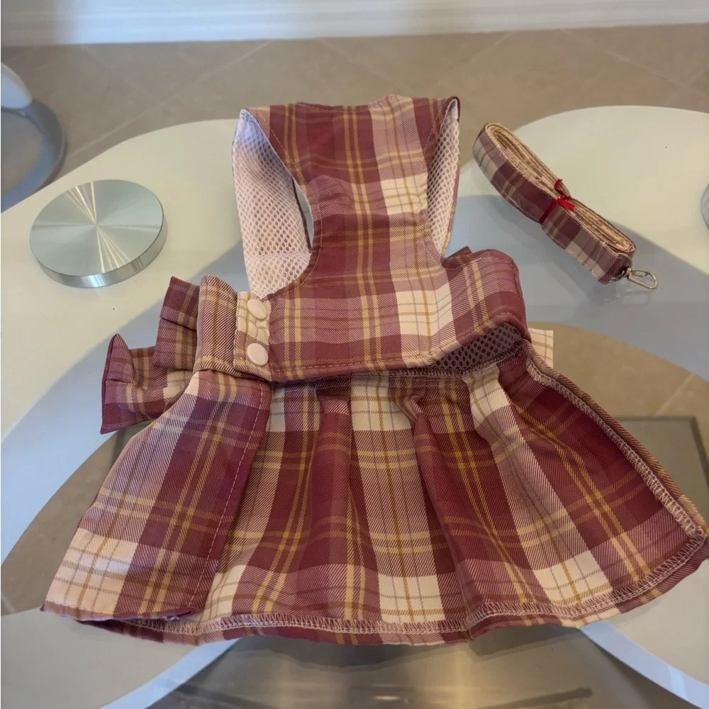 Plaid Dog Dress with Bow & Harness .